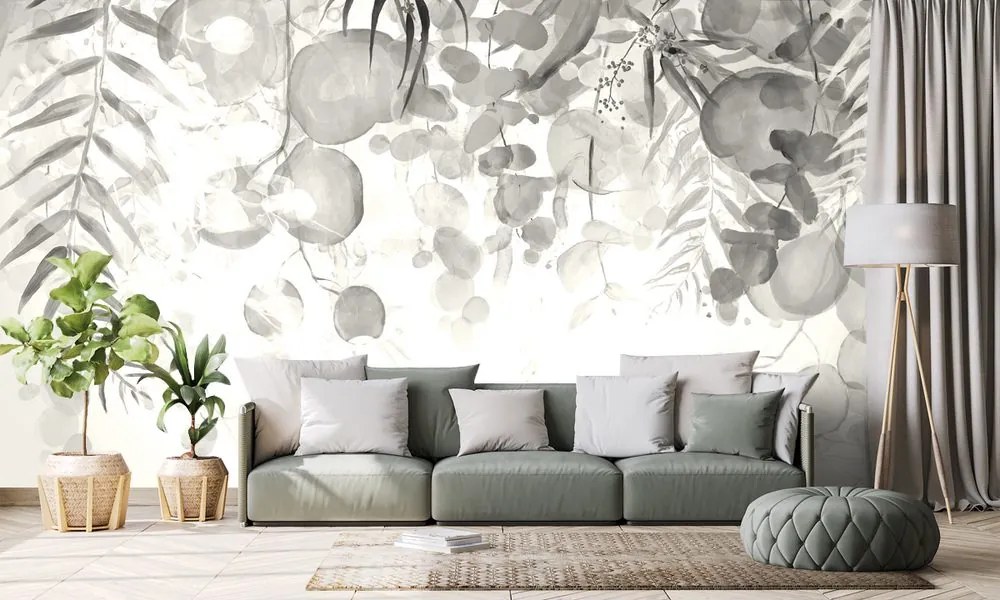Carta da parati – Foglie Delicate in Bianco e Nero