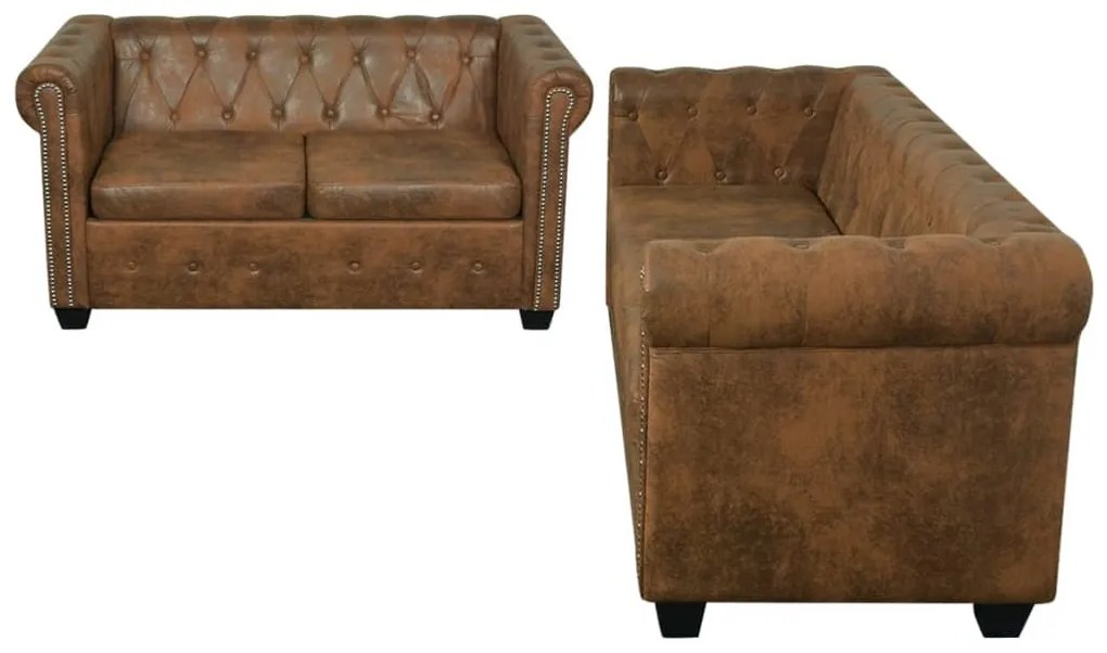 Set divani chesterfield a 2 posti e a 3 posti marrone