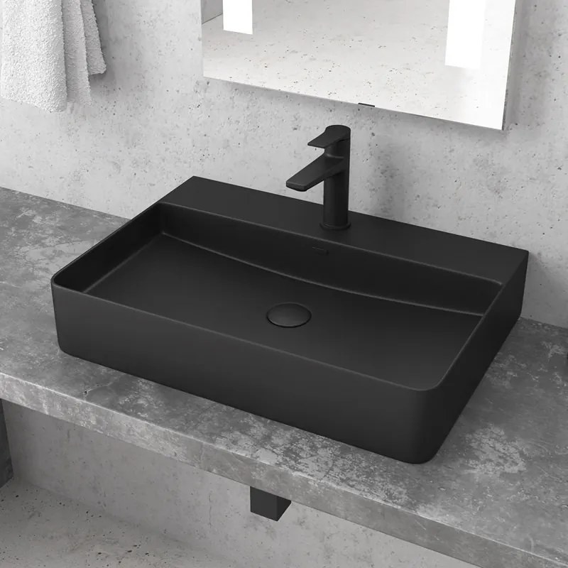 Lavabo da appoggio 50cm colore nero mat Litos-CNM500 - KAMALU
