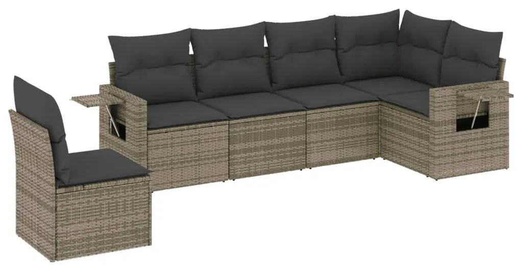 Set divano da giardino 6 pz con cuscini grigio in polyrattan