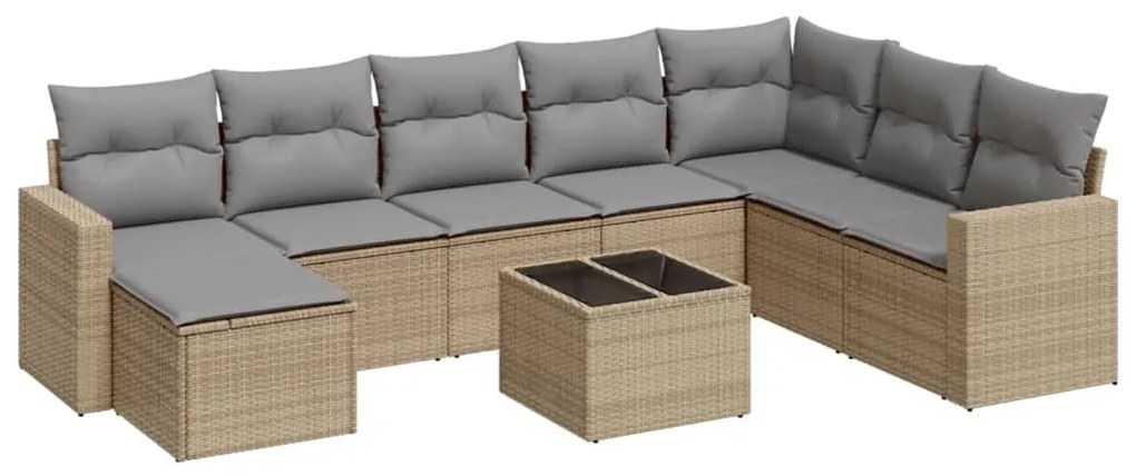 Set divano da giardino 9 pz con cuscini beige in polyrattan