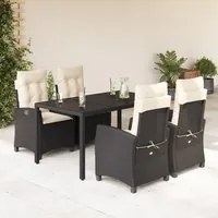 Set da Pranzo da Giardino 5 pz Nero con Cuscini in Polyrattancod mxl 87018