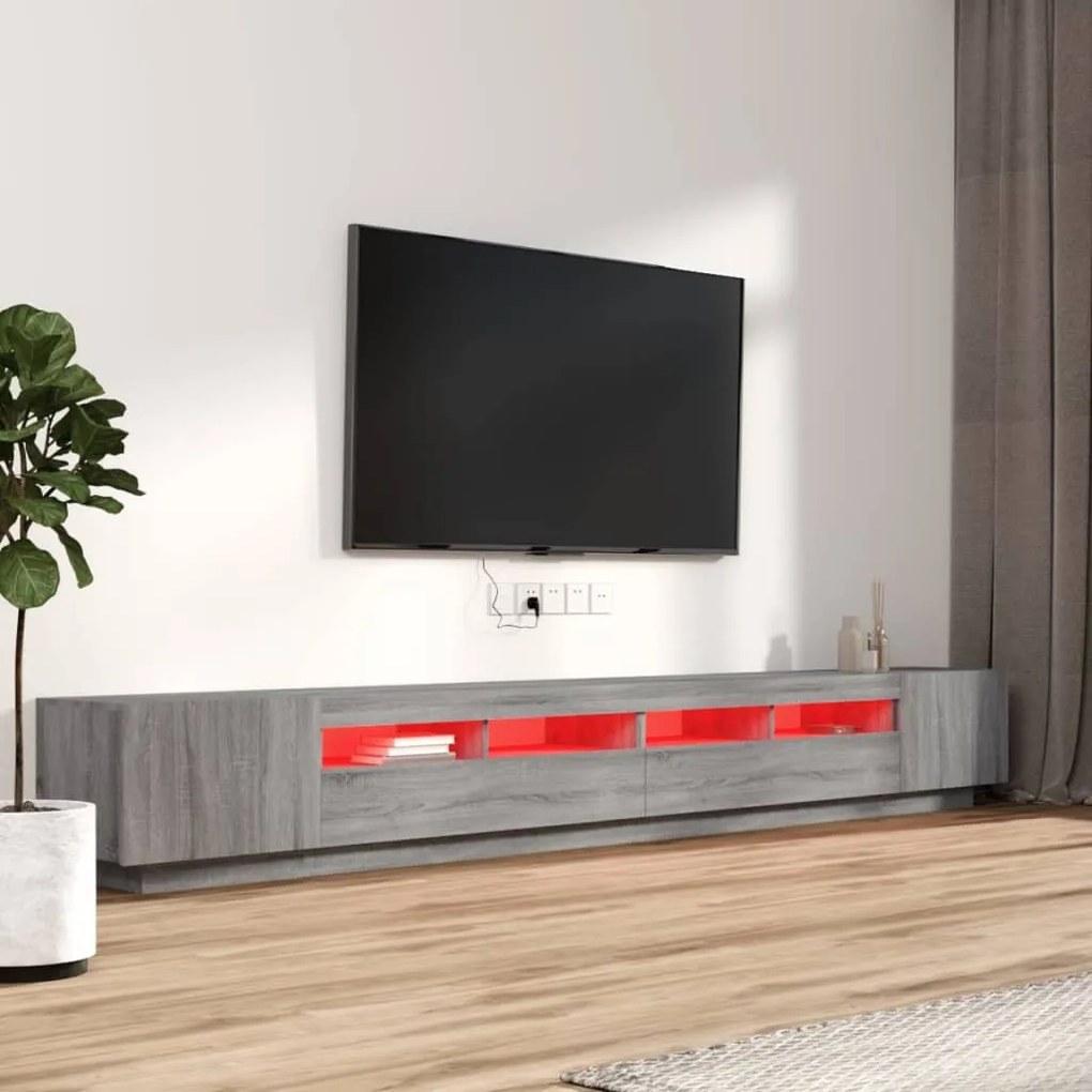 Set mobili tv 3 pz con luci led grigio sonoma legno multistrato