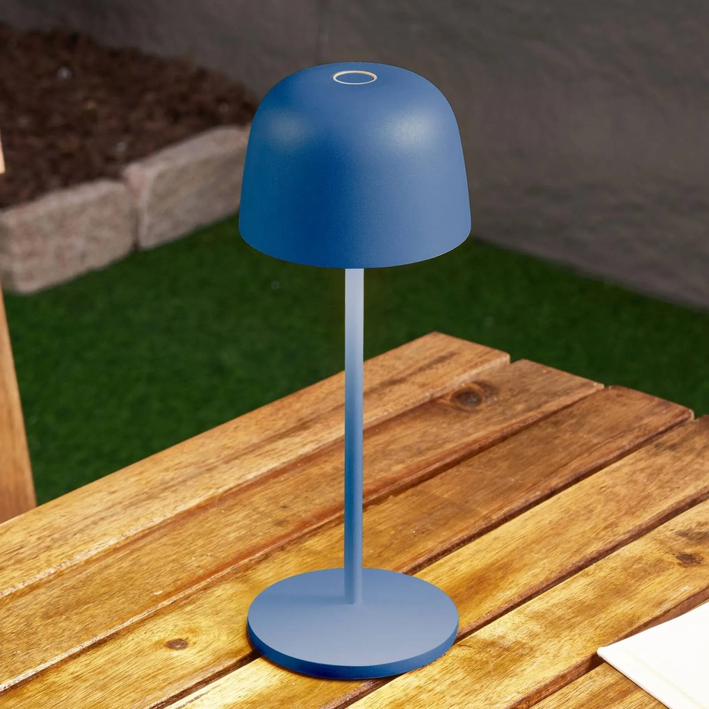 Lindby Lampada da tavolo LED Arietty, blu, alluminio, Ø 10,5 cm