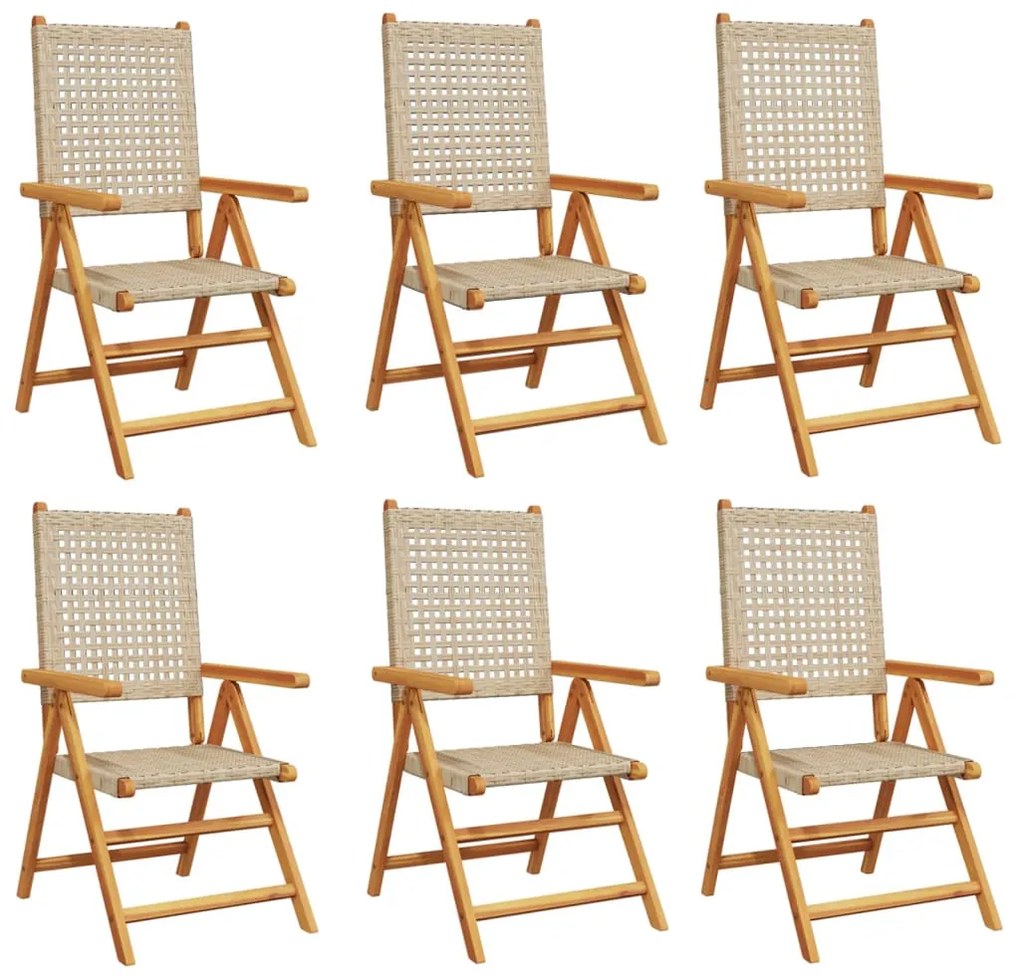 Sedie giardino reclinabili 6pz beige polyrattan legno massello