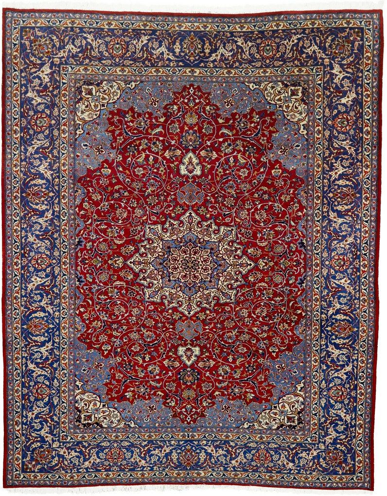 Isfahan Tappeto 370 x 300 Rosso (Iran) Annodato A Mano