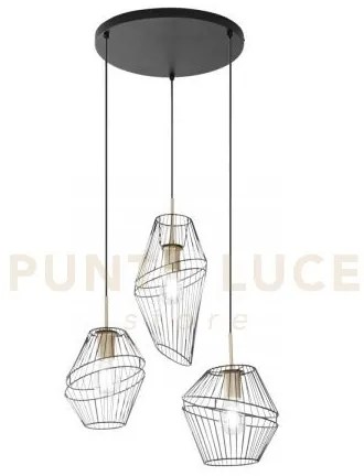 Lampadario a sospensione kiko nera e oro 3 luci attacco e27 42x40x1...