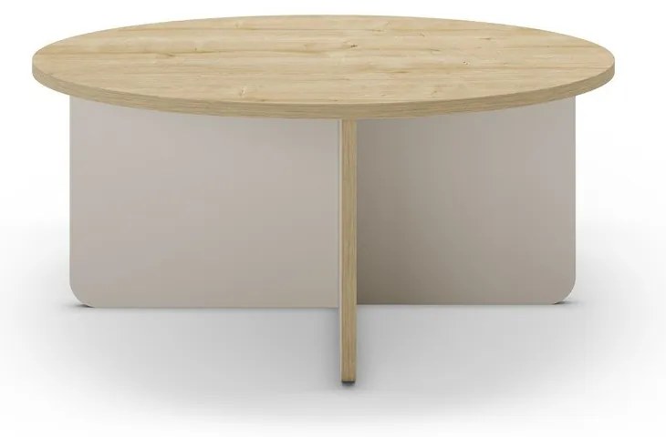 Tavolino da salotto rotondo color crema/di colore naturale con piano effetto rovere ø 80 cm Hillary – Marckeric