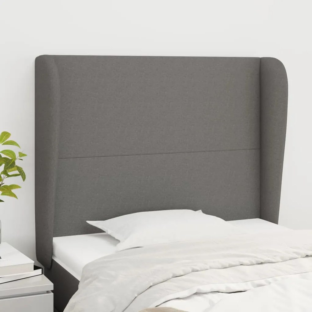 Testiera Ad Orecchio Grigio Scuro 83x23x118/128 Cm İn Tessuto /