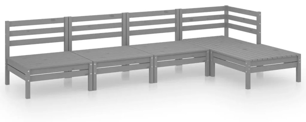 Set salotto da giardino 5 pz in legno massello di pino grigio