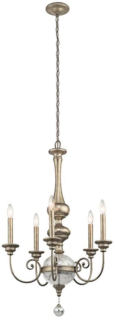 Lampadario Classico Rosalie Acciaio Oro Sterlina 5 Luci E14