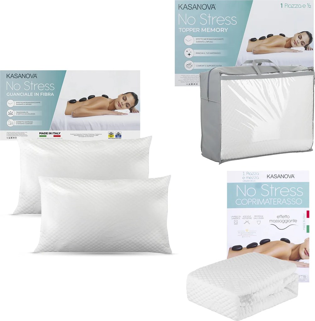 Kit 1 piazza e mezza topper, coprimaterasso e cuscino No Stress
