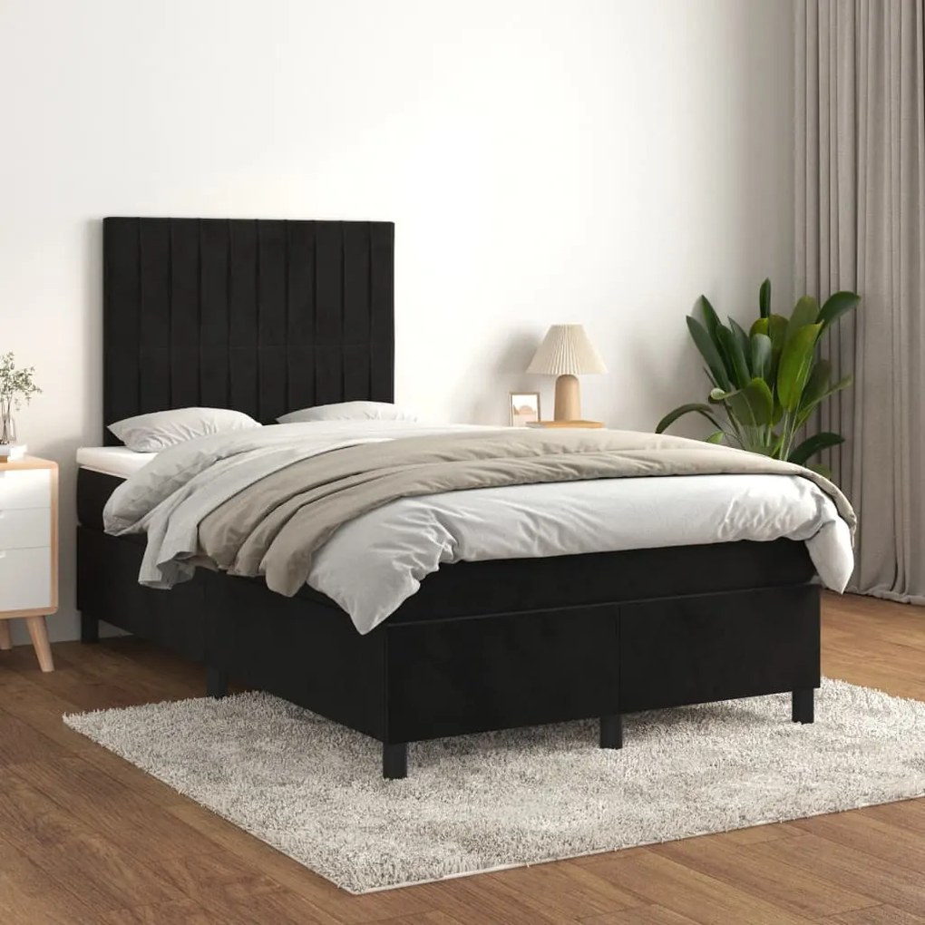 Giroletto A Molle Con Materasso Nero 120x200 Cm İn Velluto /