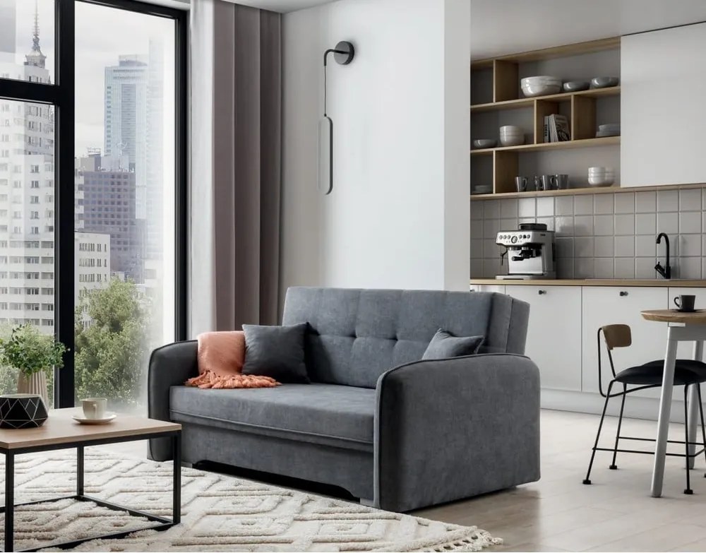 Divano grigio allungabile/con contenitore e rivestimento in ciniglia 155 cm Laine – ELTAP