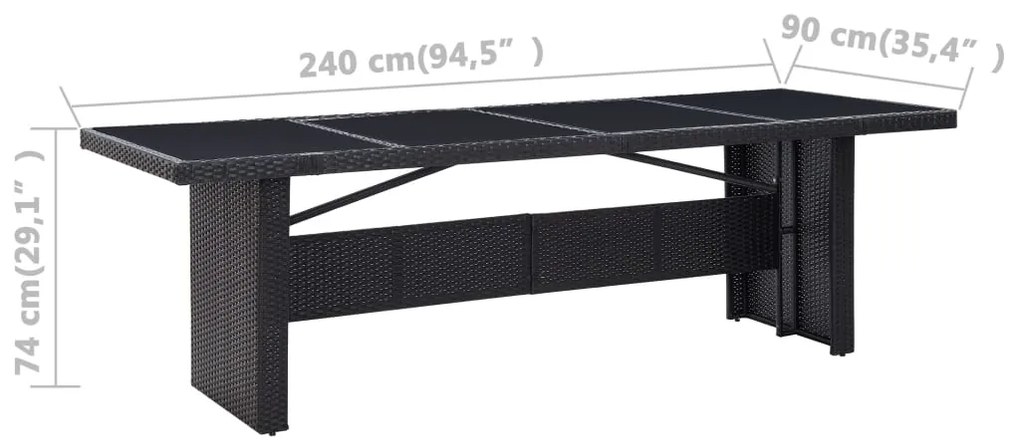 Tavolo da giardino nero 240x90x74 cm in polyrattan e vetro