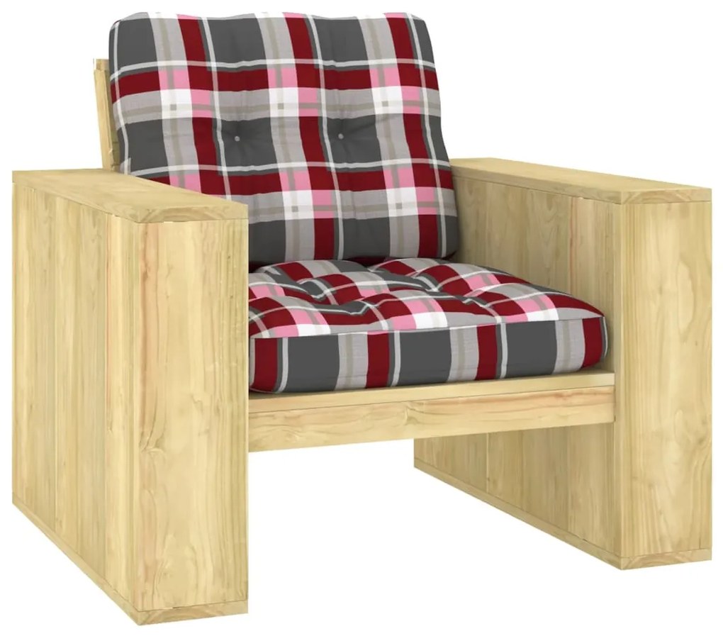 Sedia da giardino cuscini tartan rosso legno pino impregnato