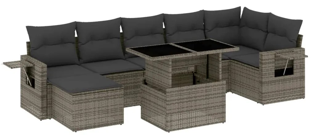 Set divano da giardino 8 pz con cuscini grigio in polyrattan