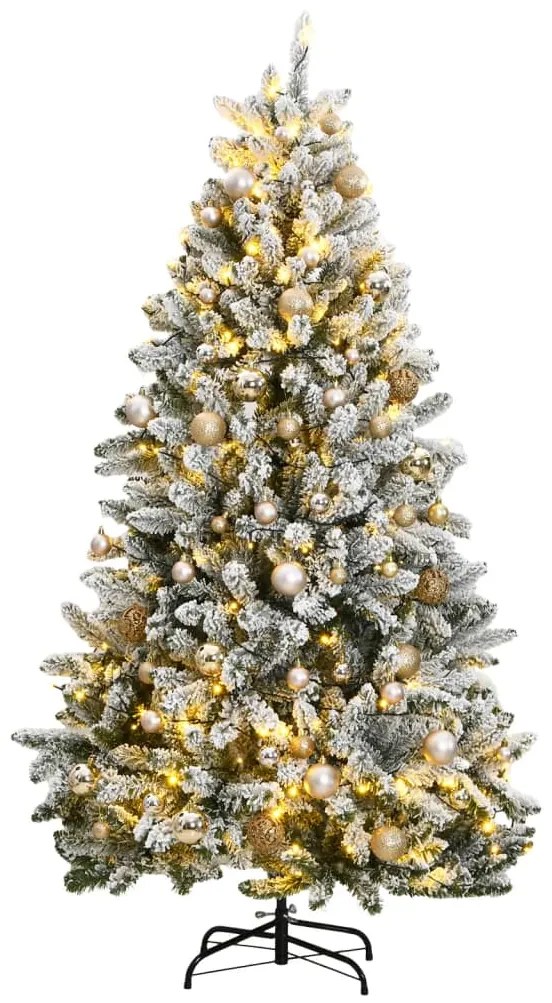 Albero Natale Incernierato con LED e Palline, Albero Natale Incernierato con 300 LED e Palline 210 cm V