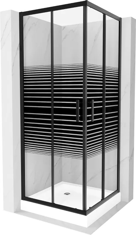 Mexen Rio cabina doccia quadrata 80 x 80 cm, fasce nere, nero + piatto doccia, bianco - 860-080-080-70-20-4510
