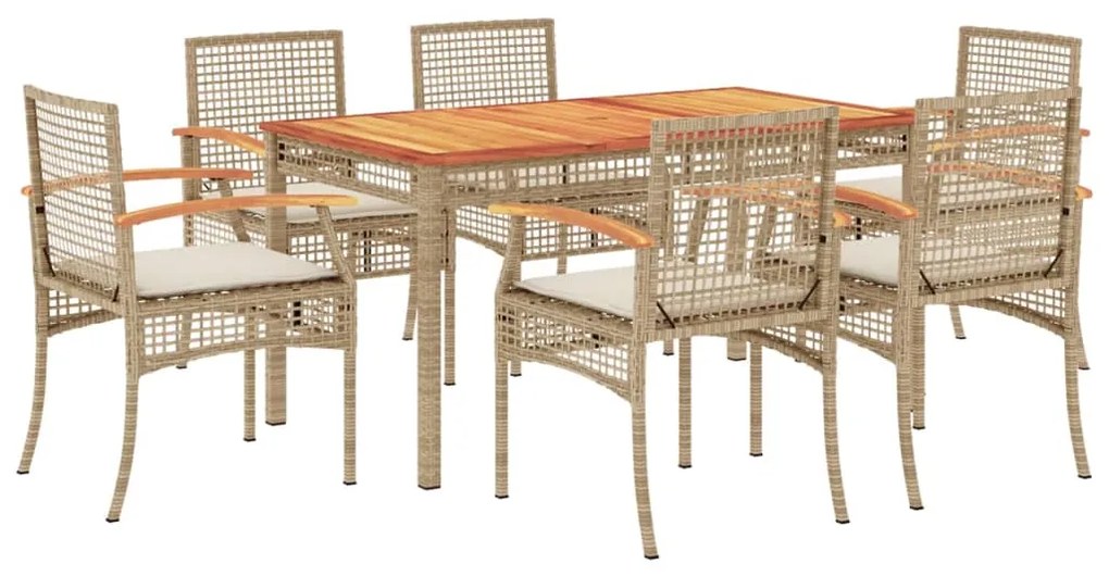 Set da pranzo da giardino 7 pz con cuscini beige in polyrattan