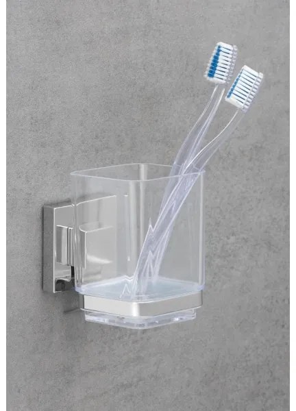 WENKO 22680100 -Bicchiere VACUUM-LOC QUADRO ED 7,5x10 cm argento/cromo lucido/trasparente