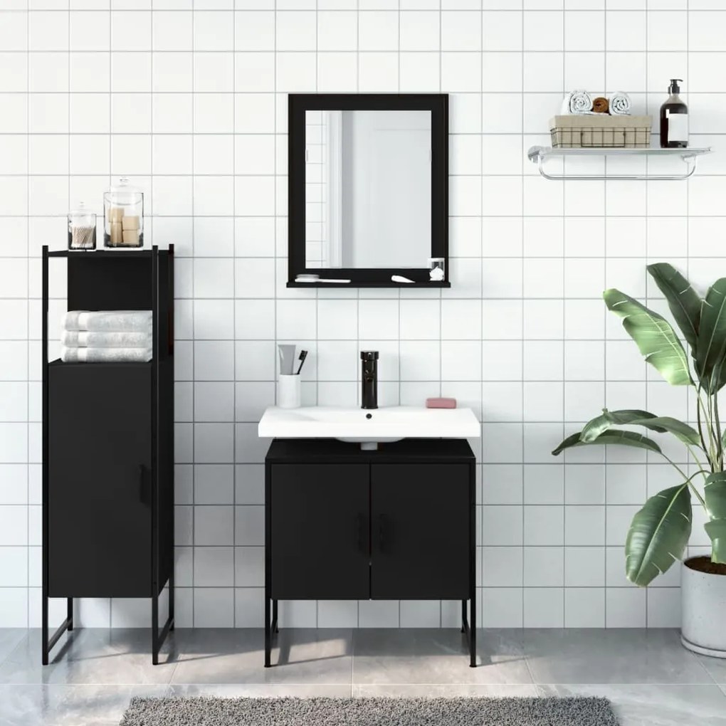 Set di mobili da bagno 3 pz nero in legno multistrato