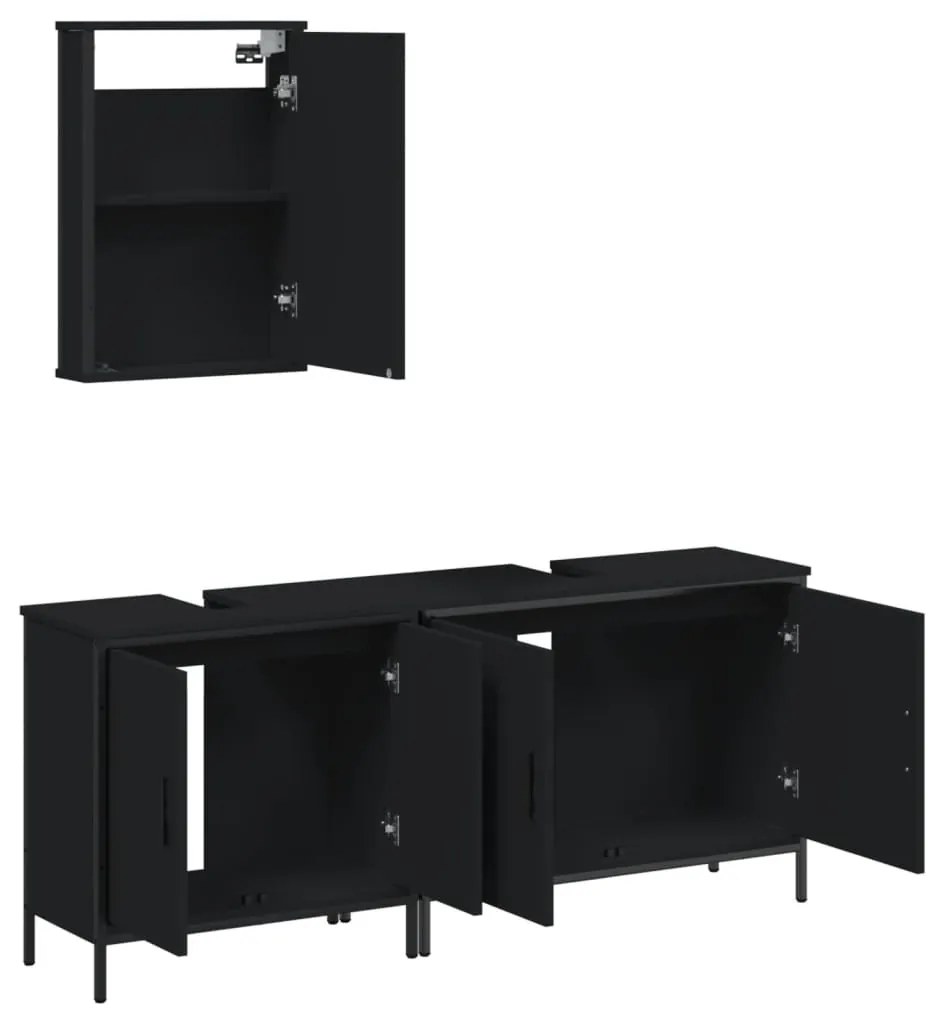 Set mobili da bagno 3 pz nero in legno multistrato