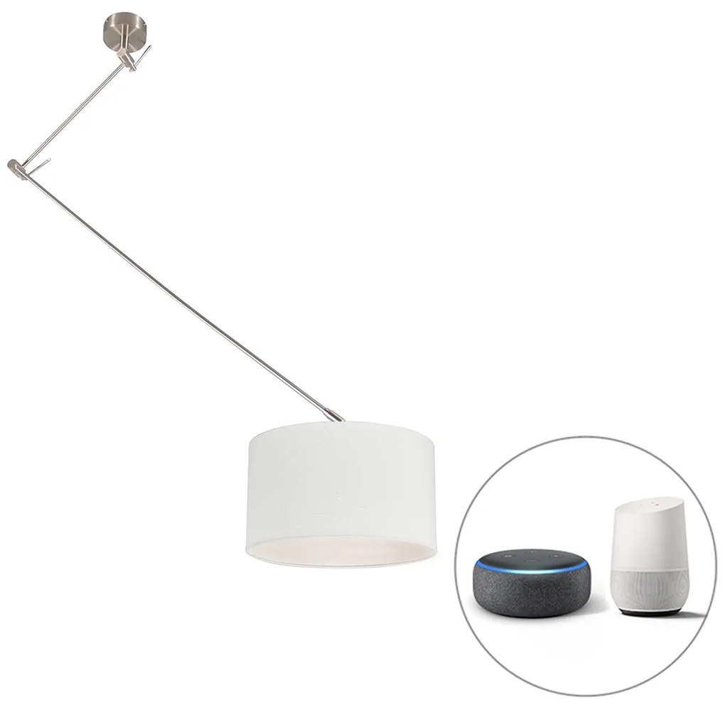 Lampada a sospensione intelligente in acciaio con paralume bianco 35 cm incl. Wifi A60 - Blitz