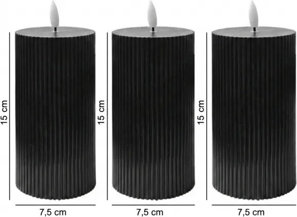 Set da 3 candele LED BRILLO LED/2xAA 15 cm, nere, con telecomando