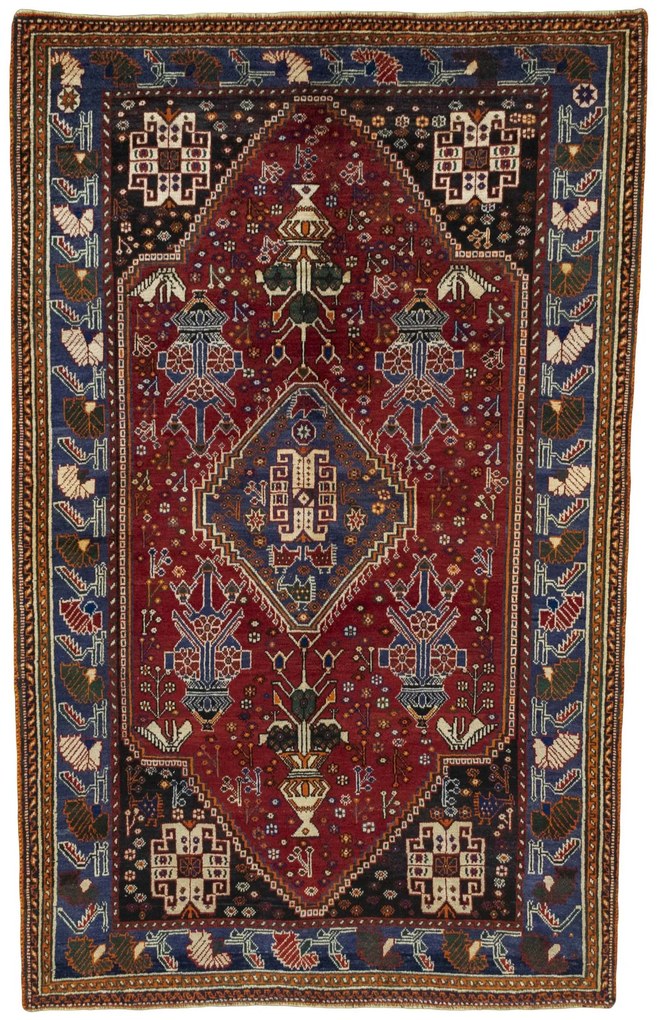 Shiraz Tappeto 160 x 260 Rosso (Iran) Annodato A Mano