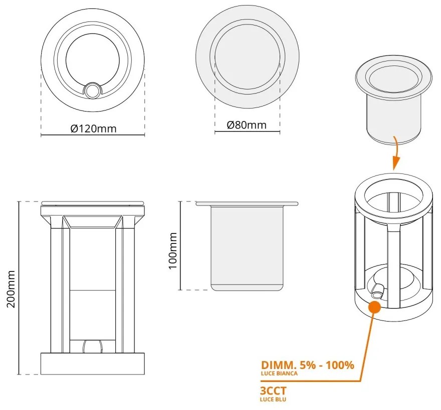 Lampada Portavaso da Tavolo Ricaricabile 2.2W, IP54 CCT - Nera Colore del corpo Nero