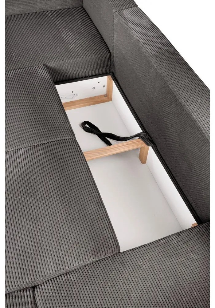 Divano angolare grigio allungabile (con penisola a destra/a forma di "U") con rivestimento in velluto a coste Tori – Bonami Selection