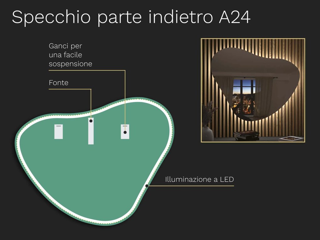 Specchio organico LED con illuminazione A24