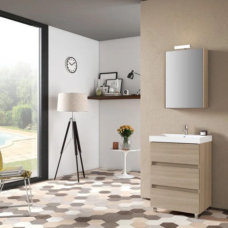 Mobile sottolavabo e lavabo Kora olmo rousseau L 60 x H 89 x P 46 cm 1 vasca 3 cassetti