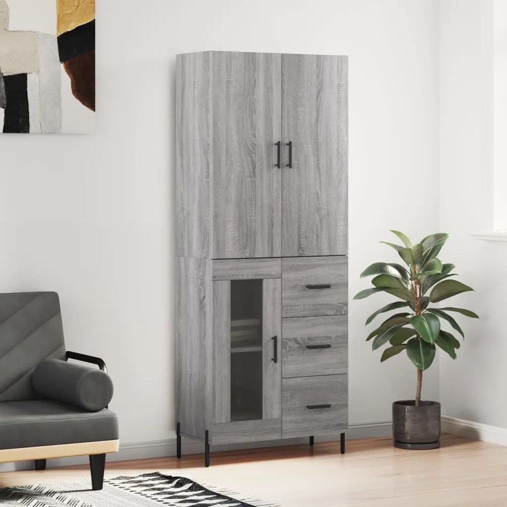 Credenza Grigio Sonoma 69,5x34x180 Cm İn Legno Multistrato /