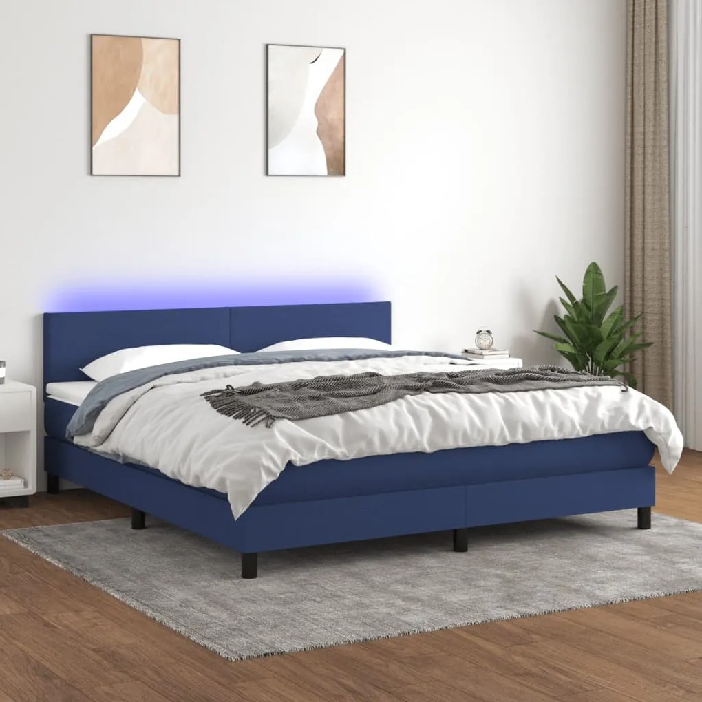 Letto A Molle Con Materasso E Led Blu 160x200 Cm İn Tessuto /