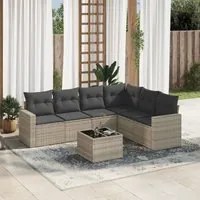 Set Divani da Giardino 7pz con Cuscini Grigio Chiaro Polyrattan 3251359