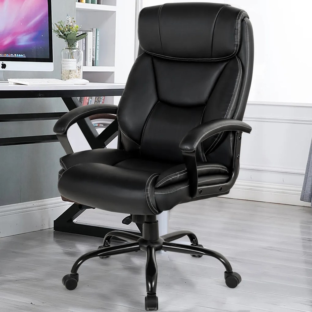 Costway Sedia in pelle con poggiatesta comodo da ufficio, sedia ergonomica per computer e con altezza regolabile, Nero