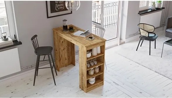 Tavolo Da Cucina Alto Con Ripiani Laterali 120x52x102H Effetto Legno Clark