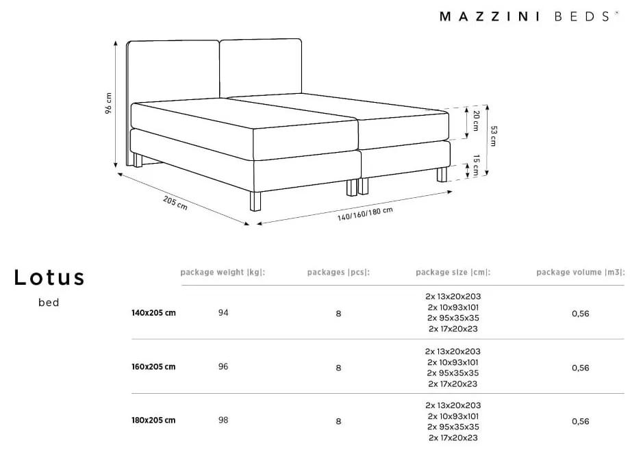 Letto matrimoniale imbottito grigio scuro con griglia 160x200 cm Lotus - Mazzini Beds