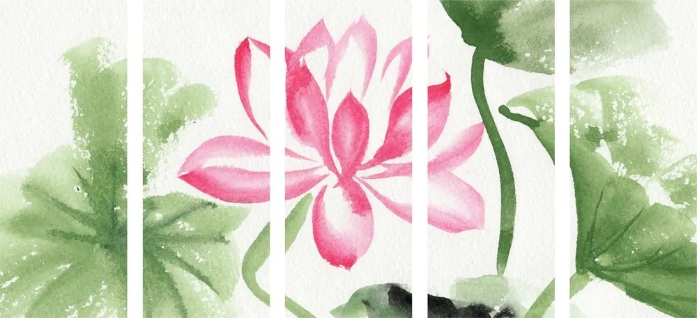 Quadri 5 pezzi – Fiore di loto ad acquerello