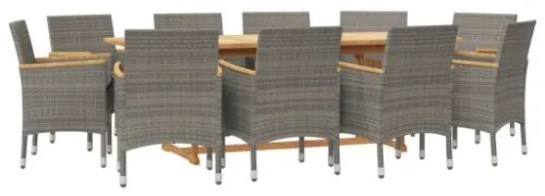 Set da Pranzo per Giardino 11 pz con Cuscini Grigio