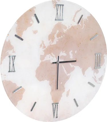 Orologio rotondo in vetro temperato con mappamondo Rosa D65 cm - CALIN