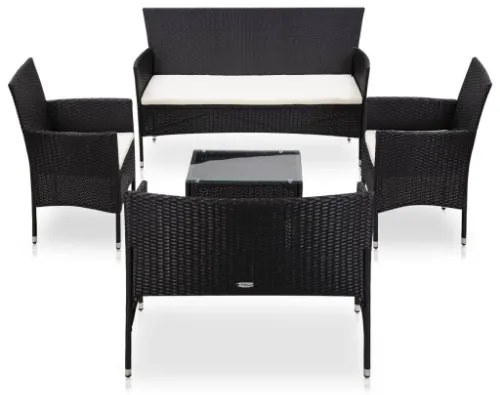 Set Divani da Giardino 5 pz con Cuscini in Polyrattan Nero