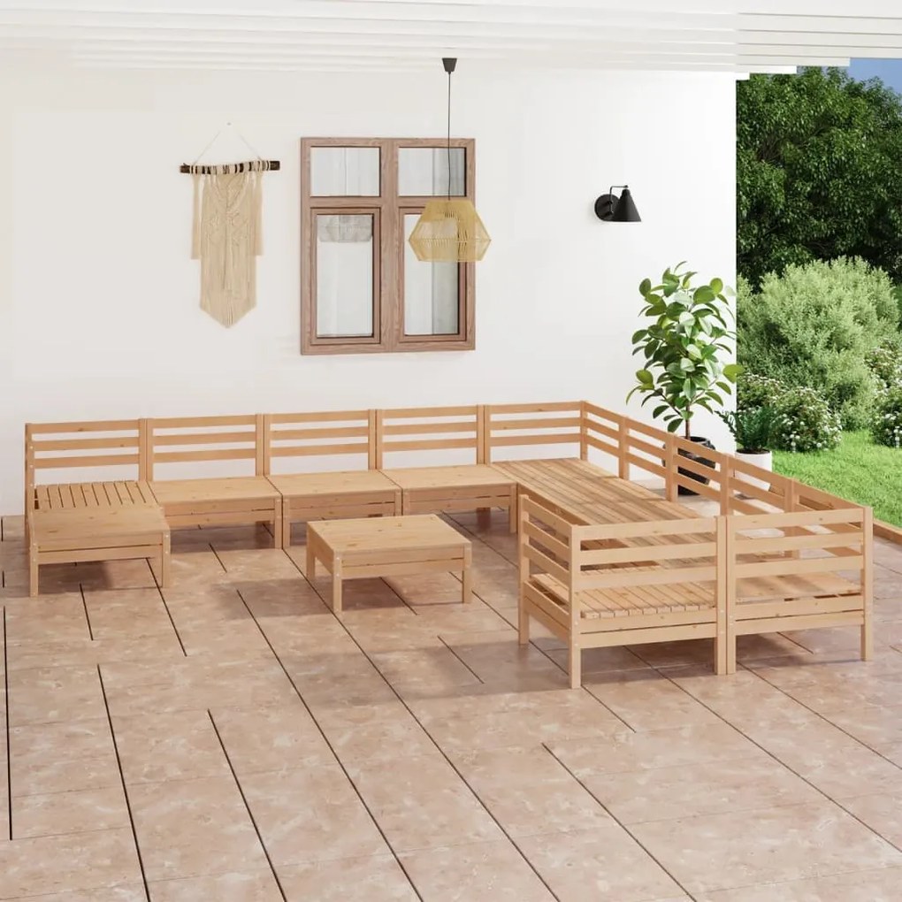 Set Salotto da Giardino 12 pz in Legno Massello di Pino