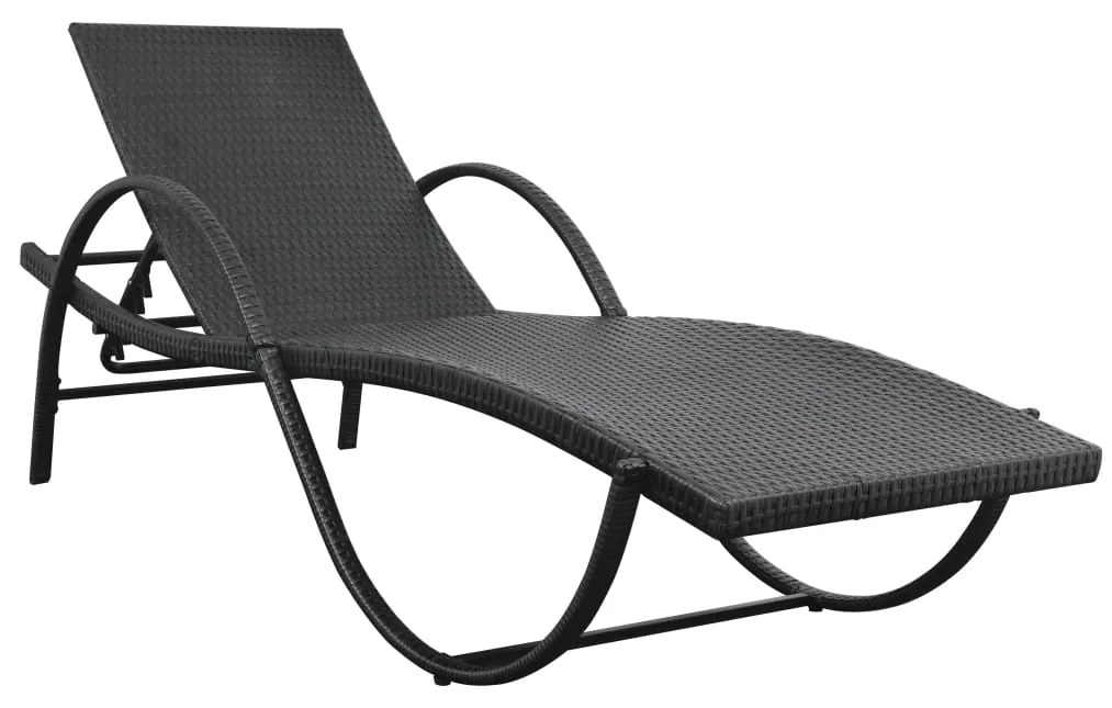 Lettino prendisole con cuscino in polyrattan nero