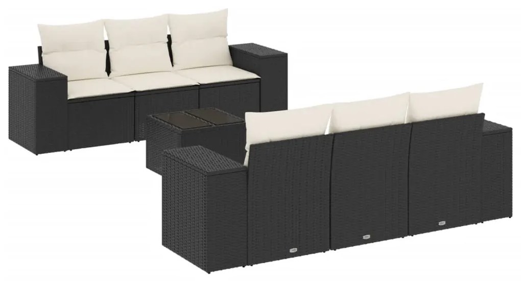 Set divani da giardino con cuscini 7pz nero polyrattan