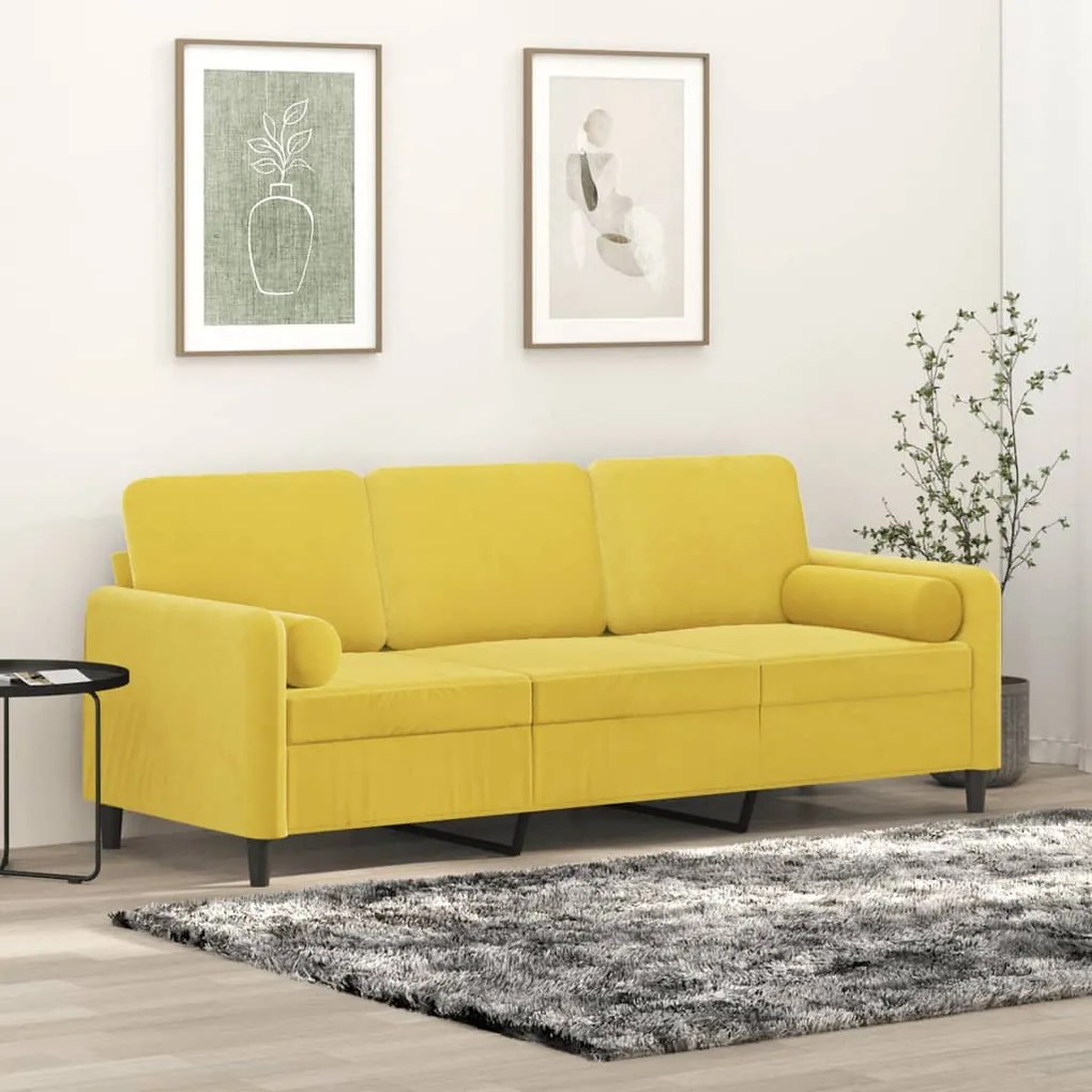 Divano A 3 Posti Con Cuscini Giallo 180 Cm İn Velluto /