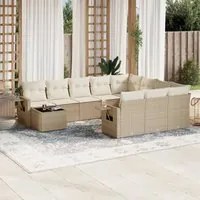 Set Divani da Giardino 11 pz con Cuscini Beige in Polyrattan 3253065