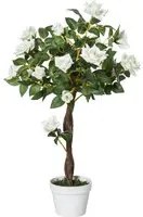 Easycomfort Rosa Alberello Pianta Artificiale con 21 Fiori e Vaso, Pianta Finta da Interno ed Esterno Alta 90cm, Bianco e Verde